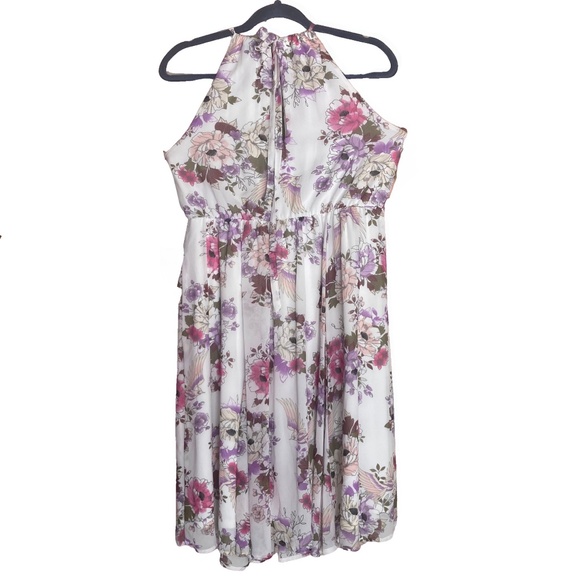 Torrid Womens Halter Keyhole Neck Floral Midi Chiffon Dress Romantic Sz 0 - Picture 2 of 9